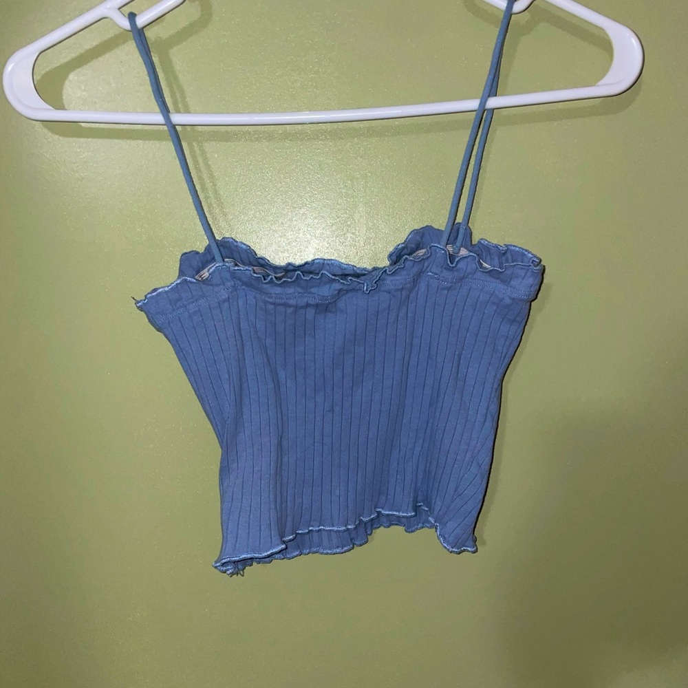 blue, cami, crop top, spaghetti strap, removable straps